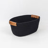 storage basket with brown leather handles