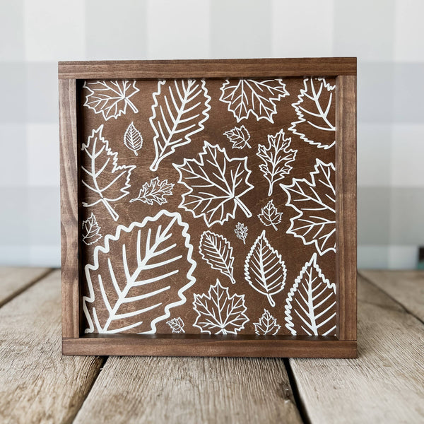 Brown and White Fall Leaves Art Sign