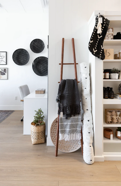 Brushed Cotton Striped Throw with Fringe on Blanket Ladder