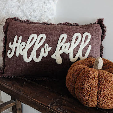 fall throw pillow on entryway bench
