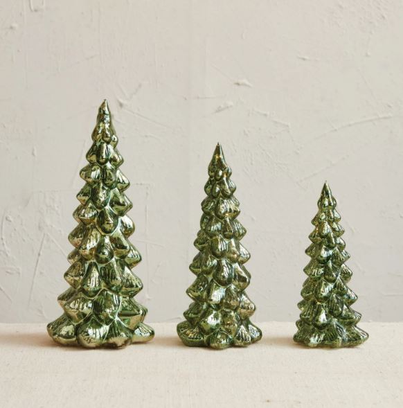 Mercury Glass Christmas Trees in Green with LED lights