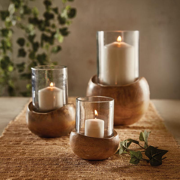 Wood and Glass Hurricane Candle Holder