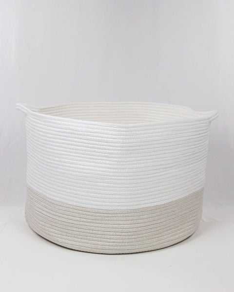 white and cream storage basket