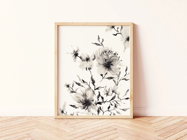 Black & White Floral Art Print