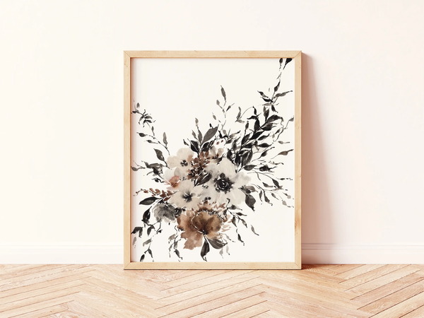Taupe & Cream Floral Art Print