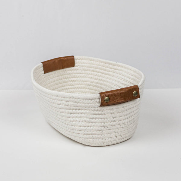 white cotton storage basket
