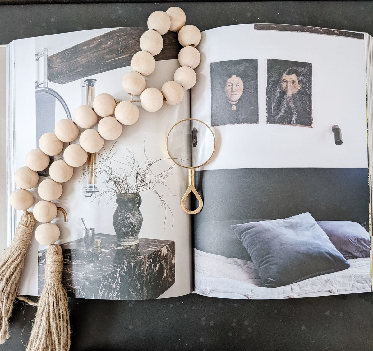 open coffee table book with accessories