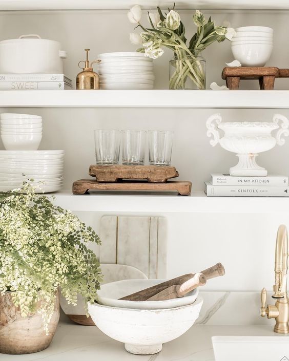 open kitchen shelves with decor