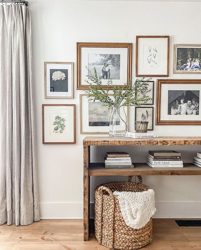 California casual style living room with art gallery wall