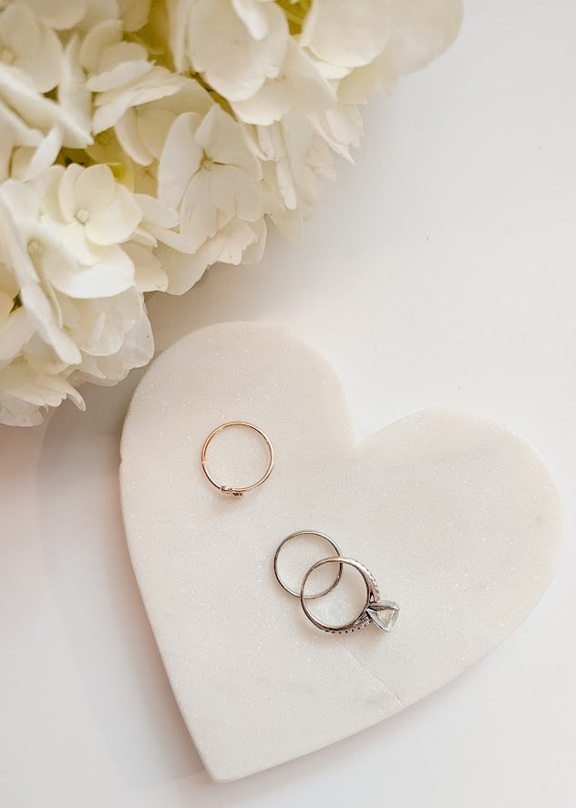 Marble heart trinket dish with rings