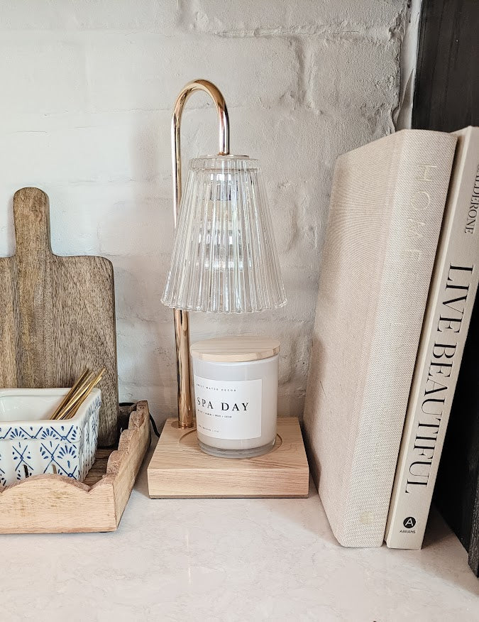 candle warmer lamp in neutral modern kitchen