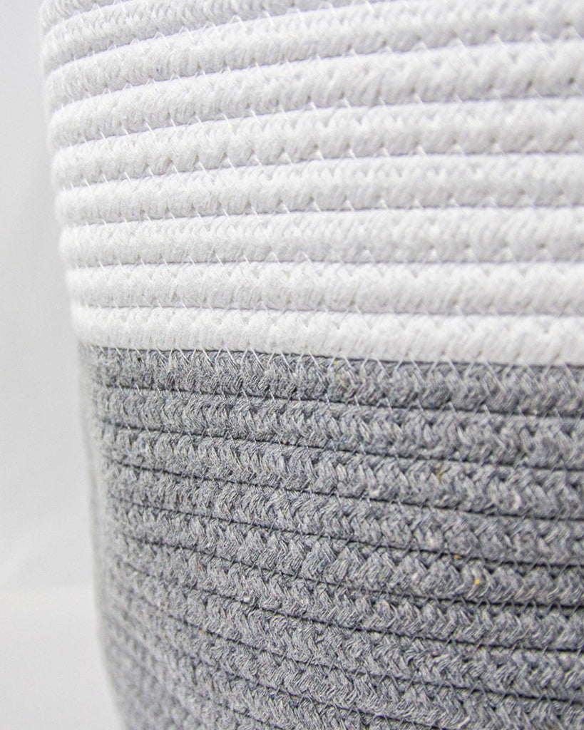 cotton hamper basket with white and grey