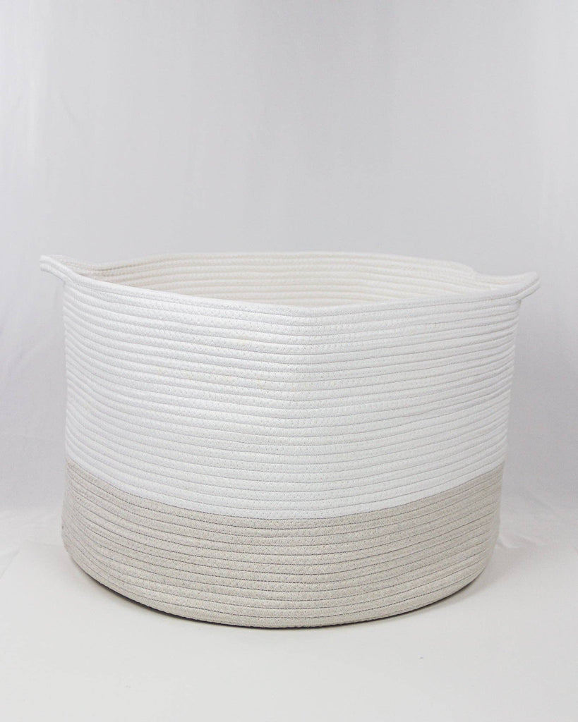 cream and white storage basket