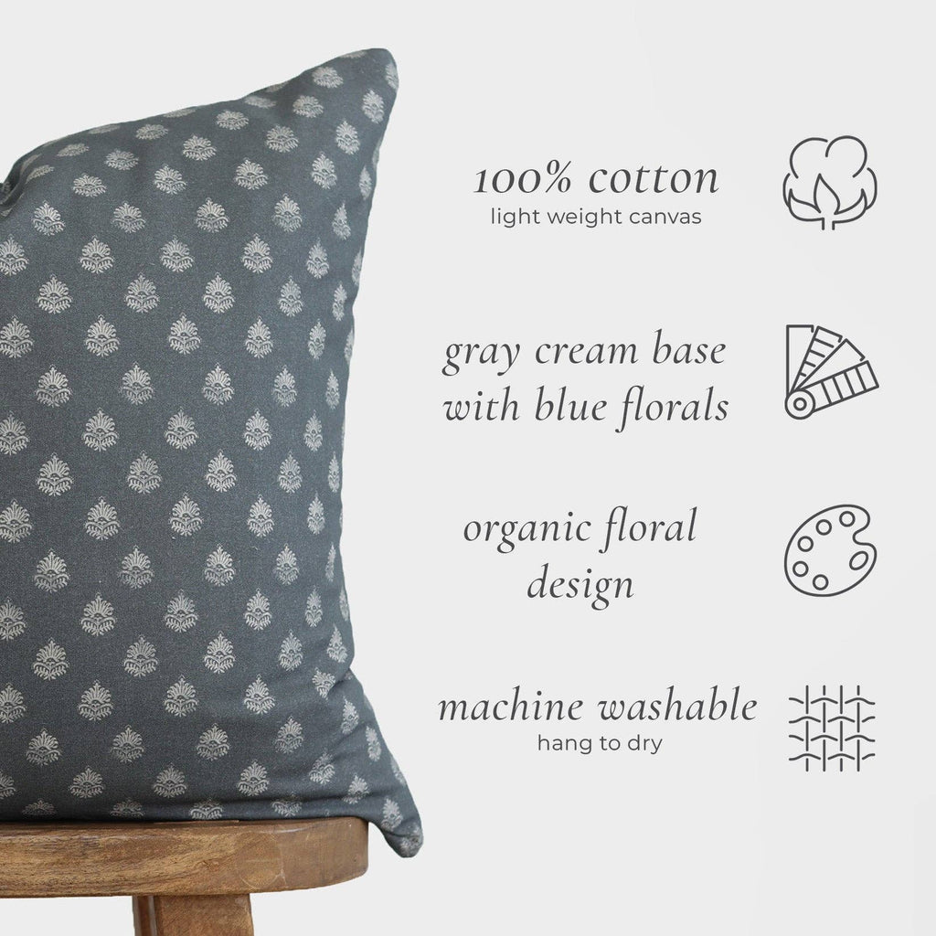 Blue Block Print Pillow Cover Information Graphic