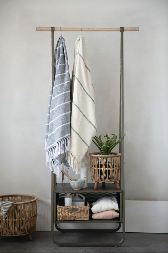 Brushed Cotton Striped Throw Blanket Hanging on rack