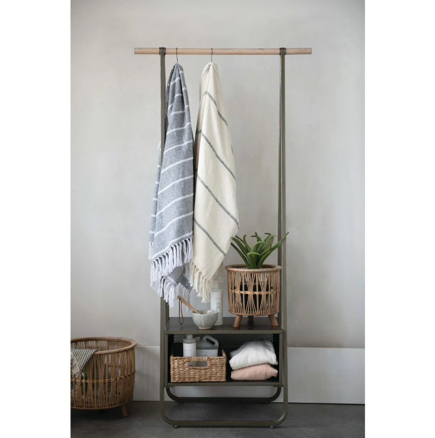 Brushed Cotton Striped Throw Blanket Hanging on rack