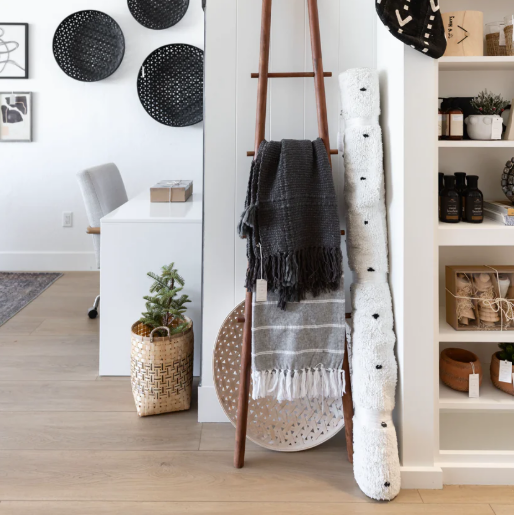 Brushed Cotton Striped Throw with Fringe on Blanket Ladder