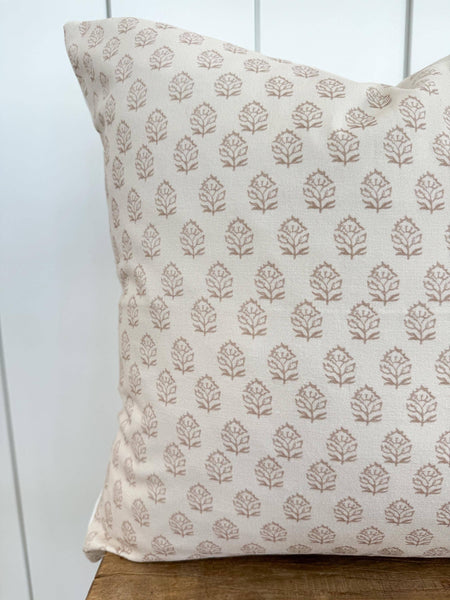 Cream and Brown Floral Pillow Cover