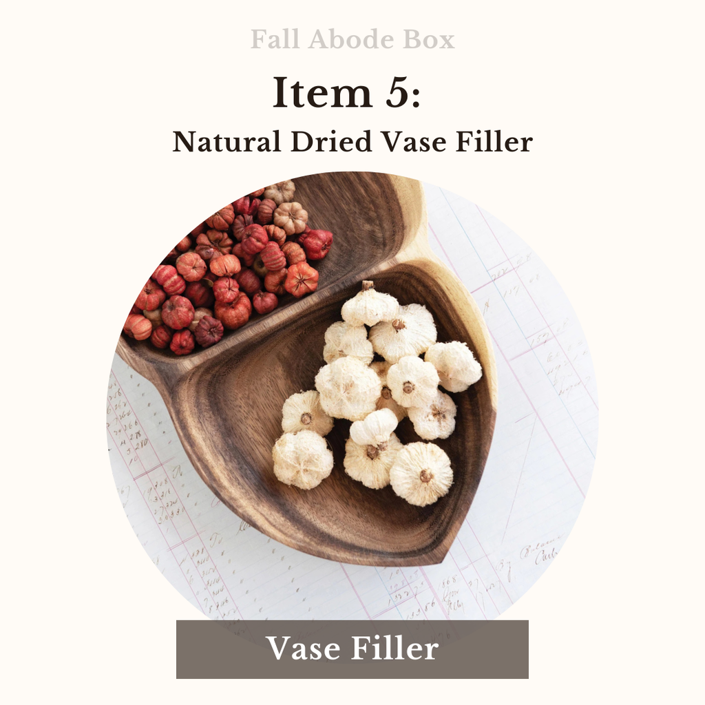 Wooden vase filler with natural dried flowers on a white background
