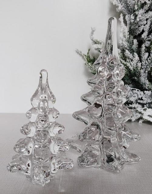 Pair of two elegant glass christmas tree figurines