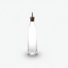 Clear glass bottle with stainless steel spout on a white background
