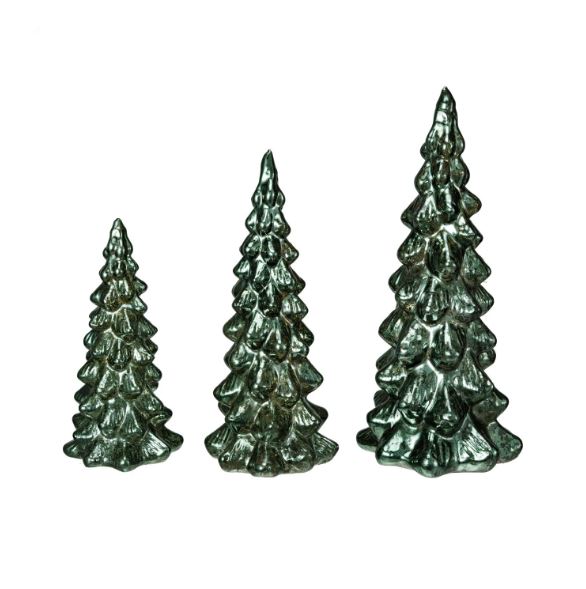 Green Mercury Glass Christmas Trees set of three