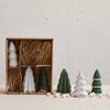 Green and White Stoneware Christmas Tree Figurines