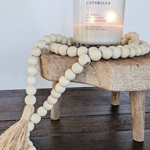 Handmade Wooden Riser with candle and decorative beads