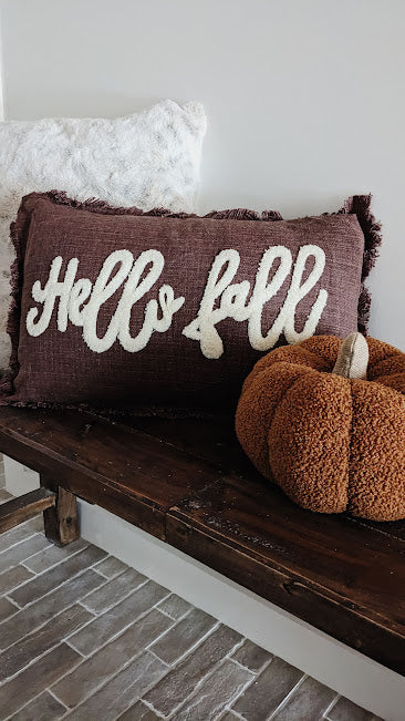 fall throw pillow on entryway bench