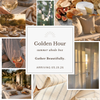 Collage of images promoting a 'Golden Hour' summer abode box with outdoor dining and lifestyle scenes.