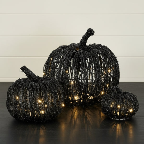 Illuminated Black Rattan Pumpkin_halloween decor