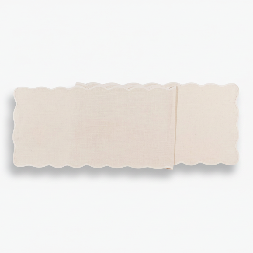 Beige table runner on a white background - organic modern home decor