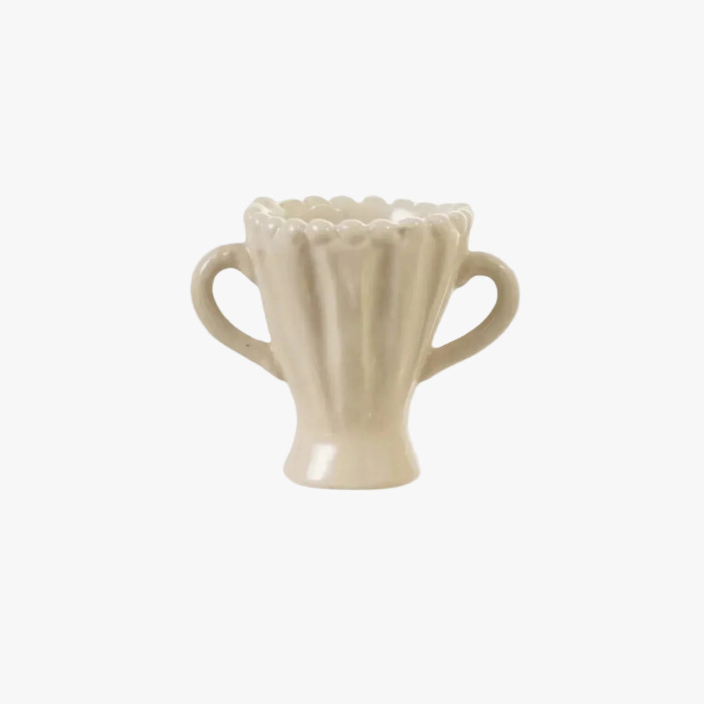 Lucille Petite Vase Style 2- cream stoneware bud vase with handles