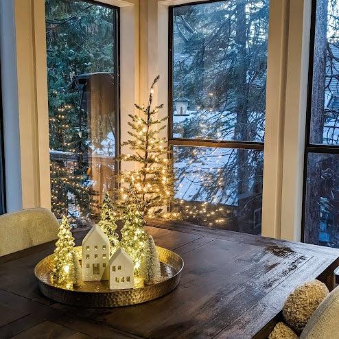 Mercury Glass Christmas Trees on dining table