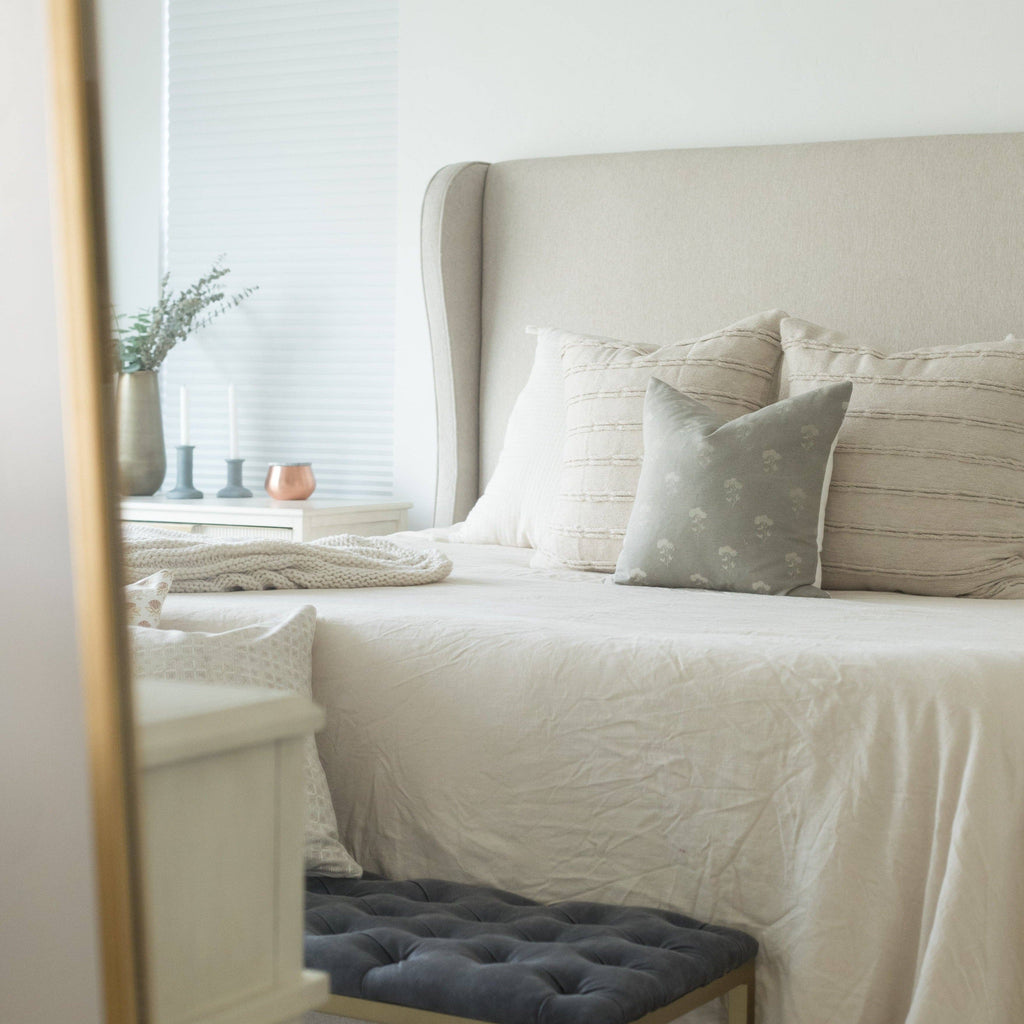 Neutral Fleur Pillow Cover on Bed