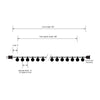 Diagram of a string light system with measurements on a white background
