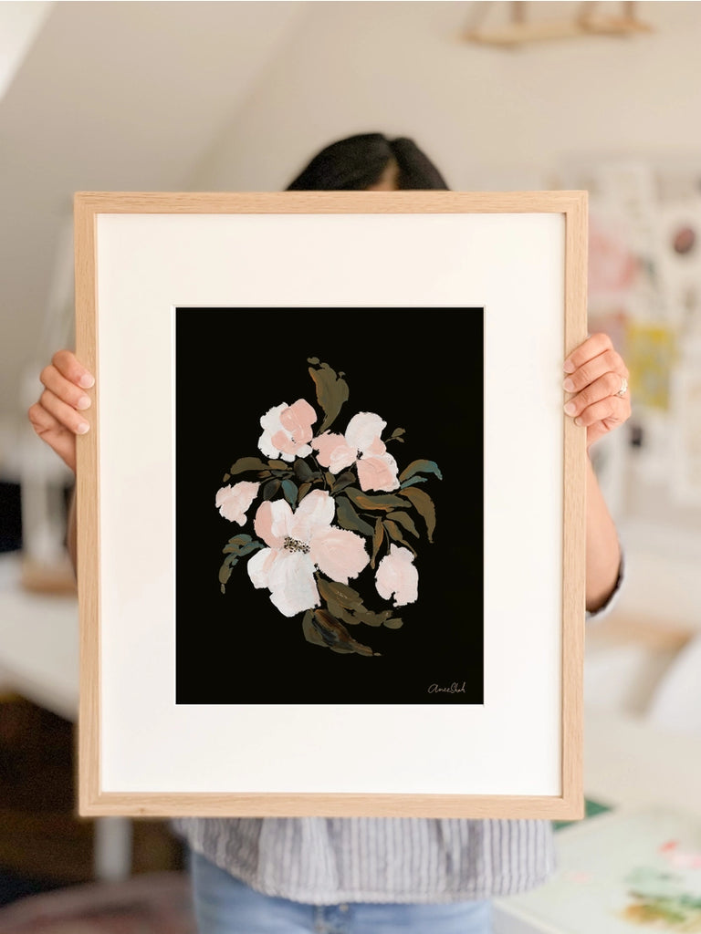 Peony Floral Art Print in wood frame