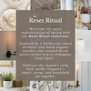 Advertisement for 'Reset Ritual' decor collection with text and images of home decor items.