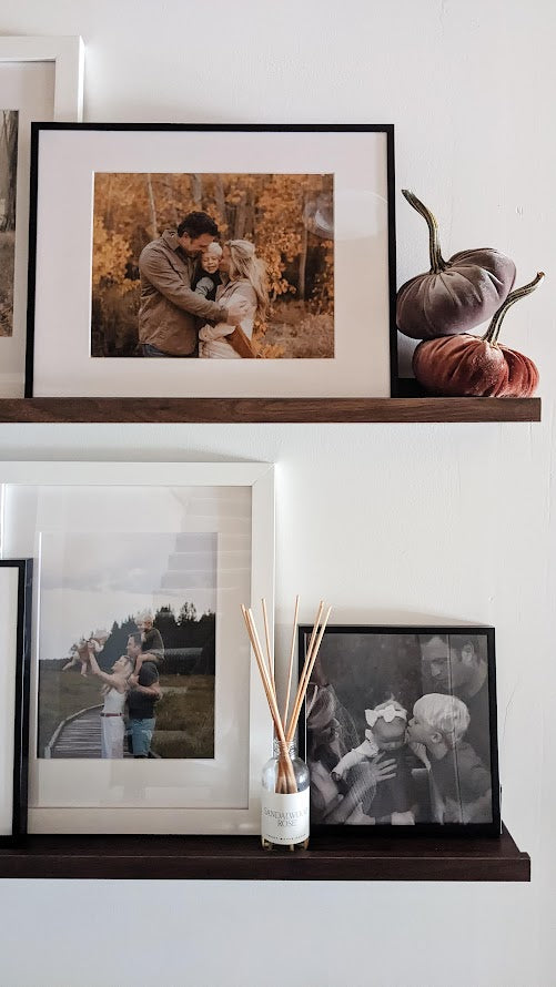 shelf styling for fall with velvet pumpkins