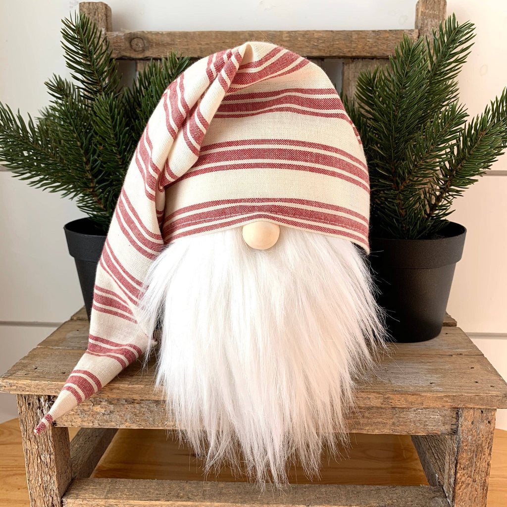 Slouchy Red Stripe Hat Gnome Christmas decoration
