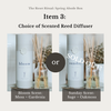 Scented reed diffuser with 'bloom' and 'Sunday' scents on a light gray background.