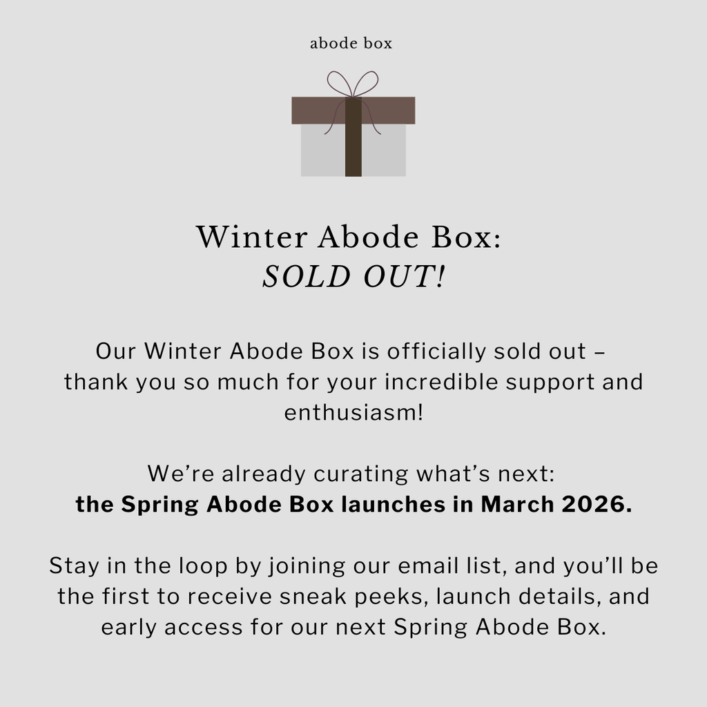 Promotional message for a sold-out Winter Abode Box with a gift icon and text.