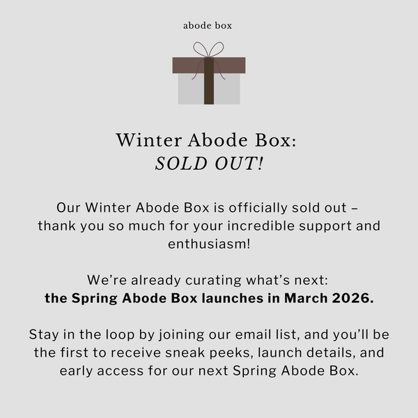 Promotional message for a sold-out Winter Abode Box with a gift icon and text.