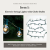 Electric string lights with globe bulbs on a white background