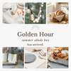 Promotional image for a 'Golden Hour' summer abode box with lifestyle images of home decor and food.