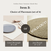 Promotional image for a set of placemats with text indicating availability for the abode box home decor subscription box summer collection.