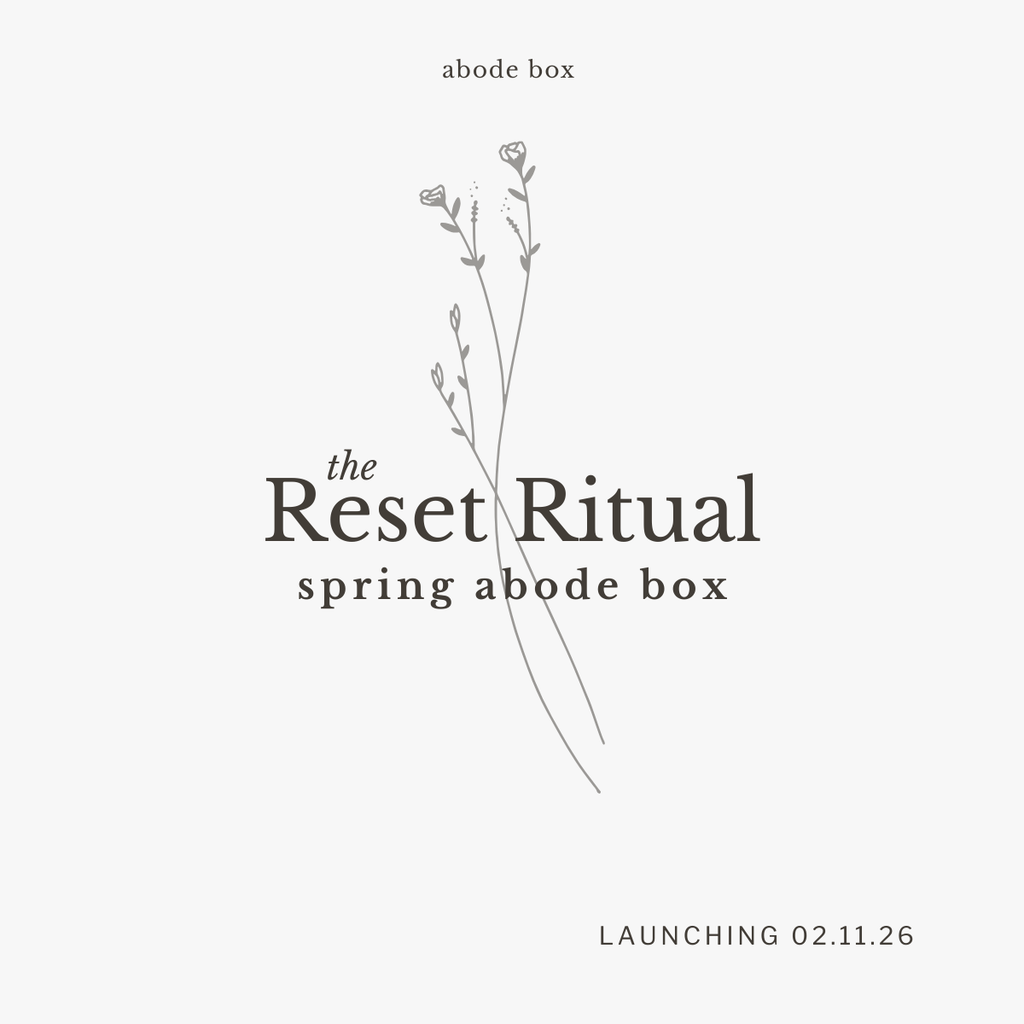 Promotional graphic for 'the Reset Ritual spring abode box' with a minimalistic design on a white background.