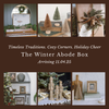 Promotional image for 'The Winter Abode Box' with holiday-themed decor items.