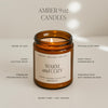 Amber 9 oz candle with 'Sweet Water Decor' label on a neutral background