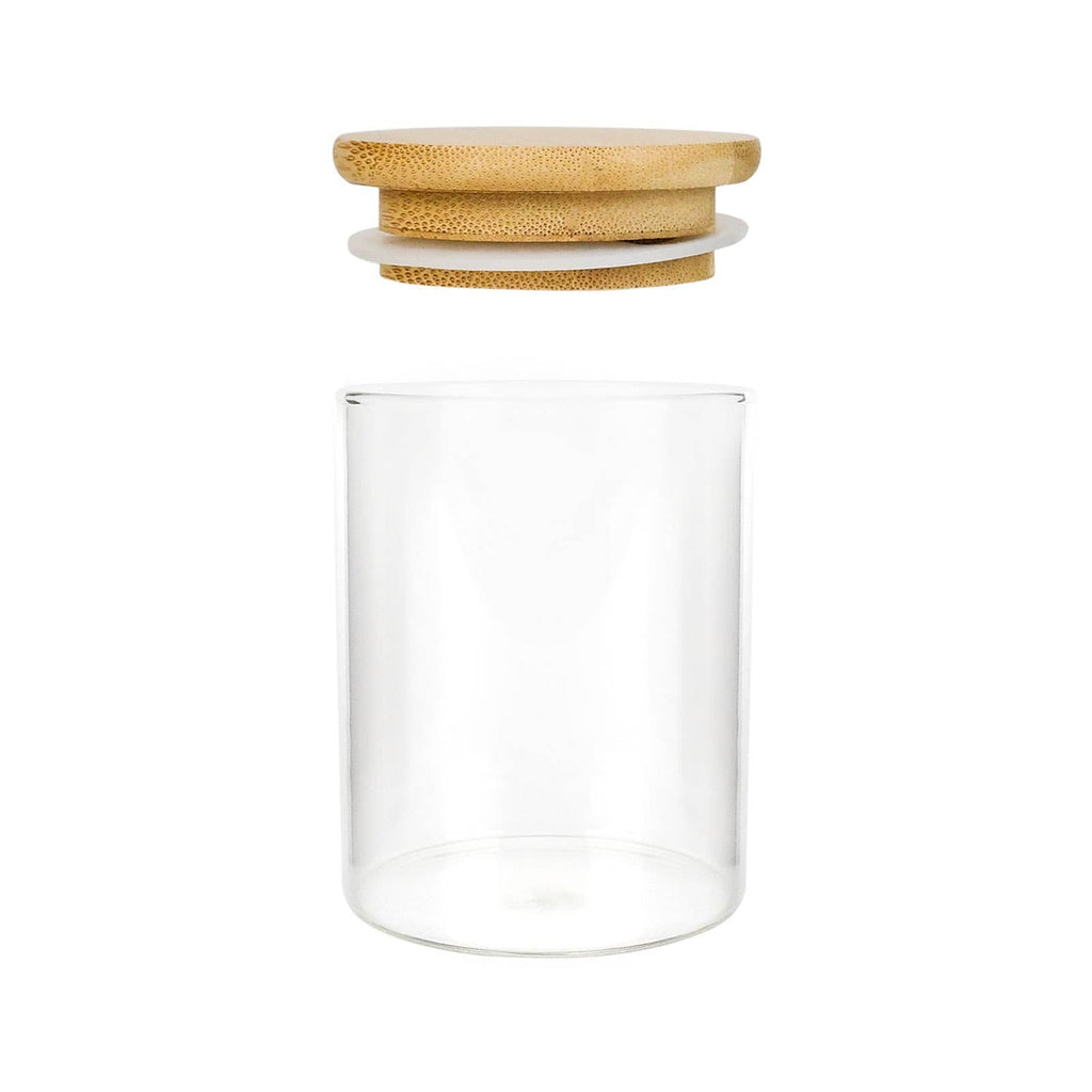 clear glass spice jar with bamboo lid